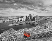 2246BW  Duquesne Incline Infrared Photo with Red Cable Car