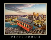 inclineCityMoon  Duquesne Incline at Sunset with Rising Moon - "Mini Poster" Border & Text Included