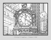 LDKaufmannClock  COLOR PHOTOGRAPH CONVERTED INTO DIGITAL BLACK AND WHITE LINE ART